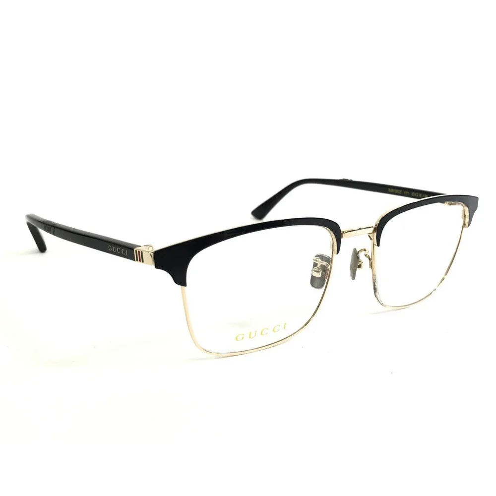 Gucci Eyeglasses Frames GG0130OZ 001 Shiny Black Gold Square Full Rim 53-18-145